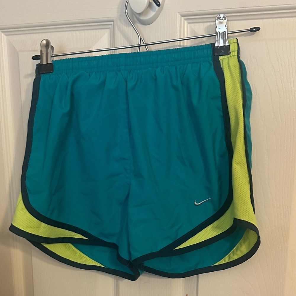 Nike Dri Fit Women's Blue and Lime Athletic Shorts XSmall